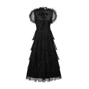 Elegant Black Ruffled Maxi Dress